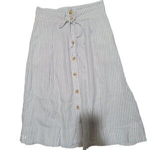 A New Day Womens Striped A-Line Button Front Skirt S Blue Linen/Rayon Blend